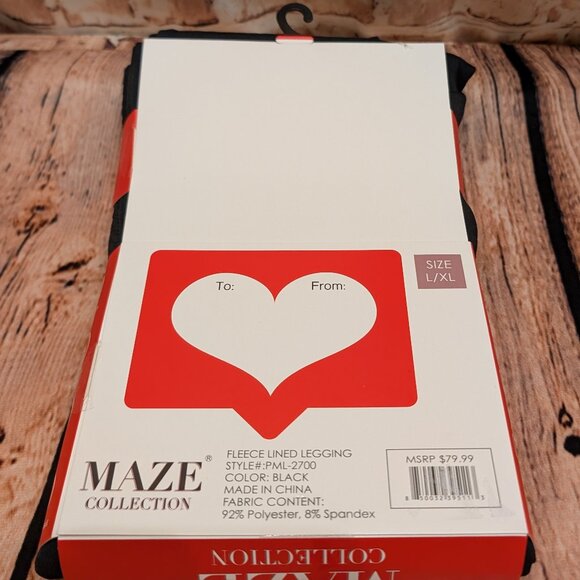 Maze Collection Black Fleece Lined Leggings Size Large/Xlarge - Picture 2 of 3